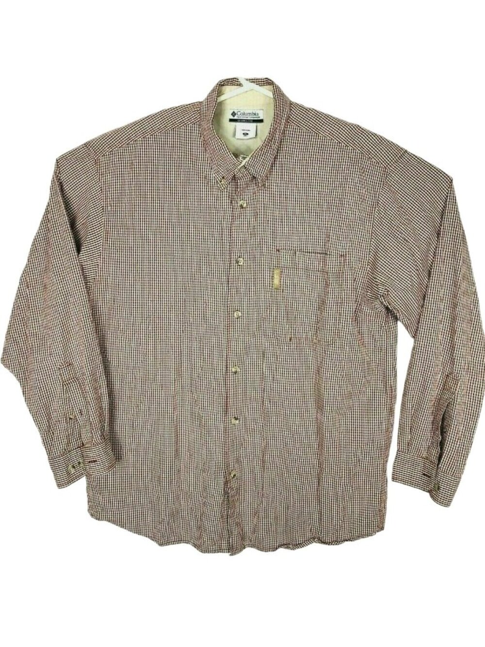 Columbia Shirt Mens XL Button Down Top Long Sleeve Red Beige Tan Plaid Extra But